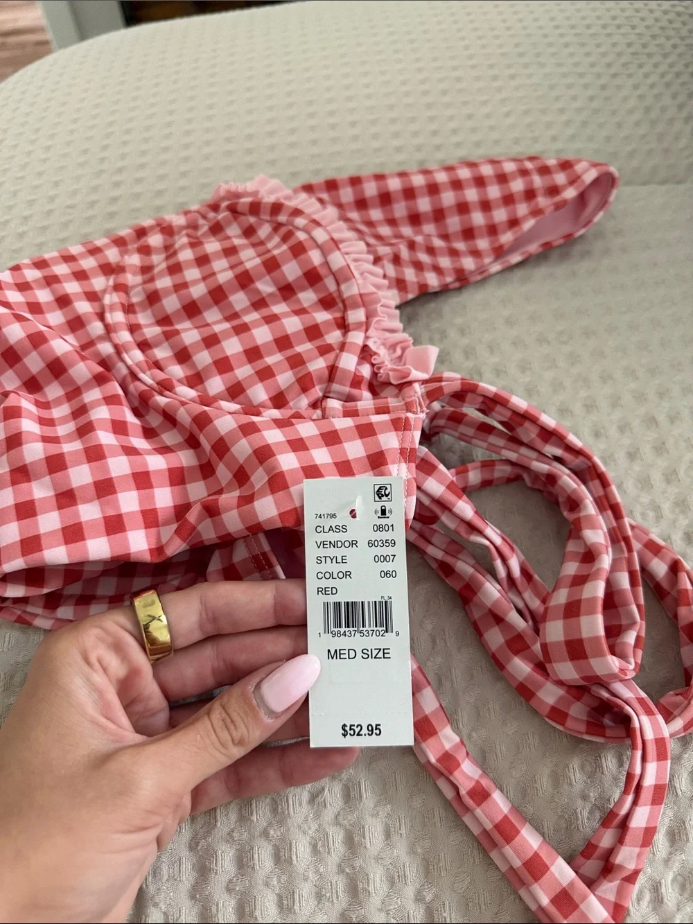 Pacsun Pink Gingham One-Piece Swimsuit with Ruffle Trim